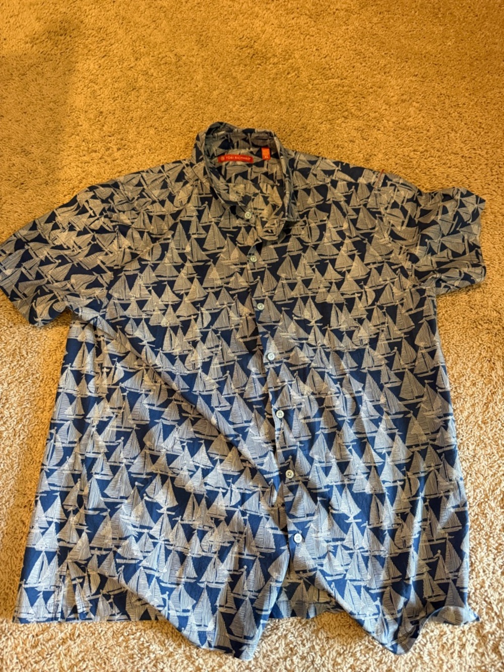 Tori Richard Navy and White Sailboat Print Button-Up Shirt Hawaiian